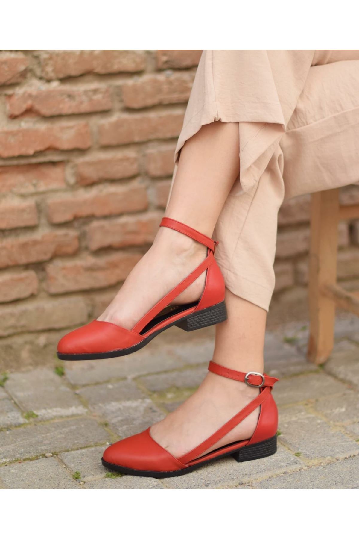 Rayna Kısa Topuk  Cilt Ayakkabı Kırmızı